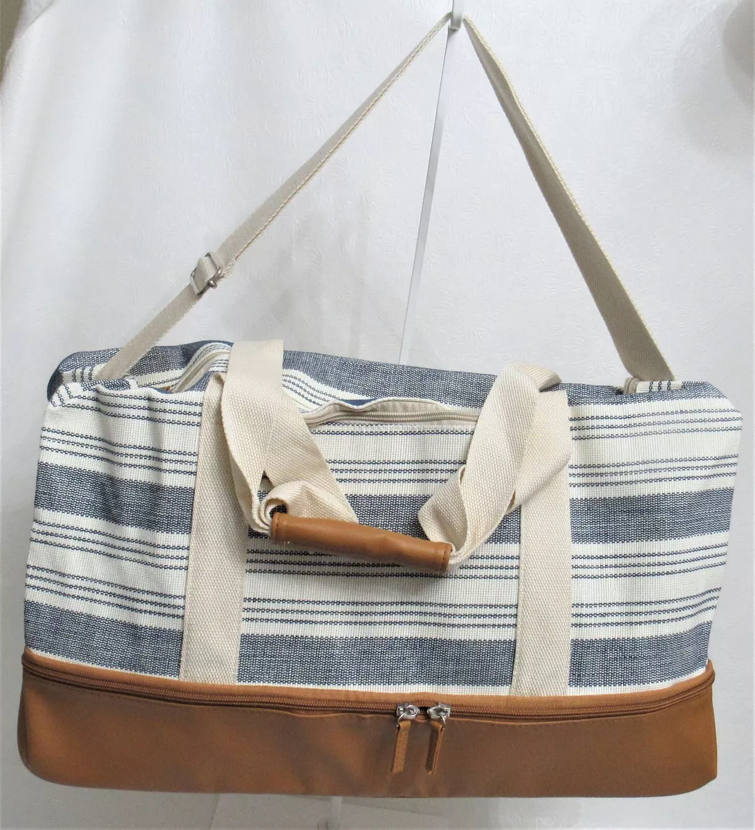 DSW Weekender Overnight Duffle Bag Tote Travel Carry On Blue White Stripes