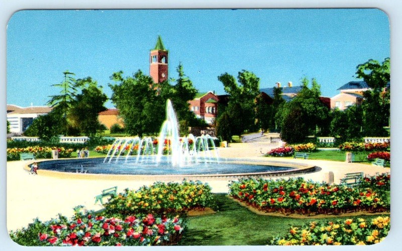 LOS ANGELES, CA~ Rose Garden & UNIVERSITY of SOUTHERN CALIFORNIA c1950s Postcard