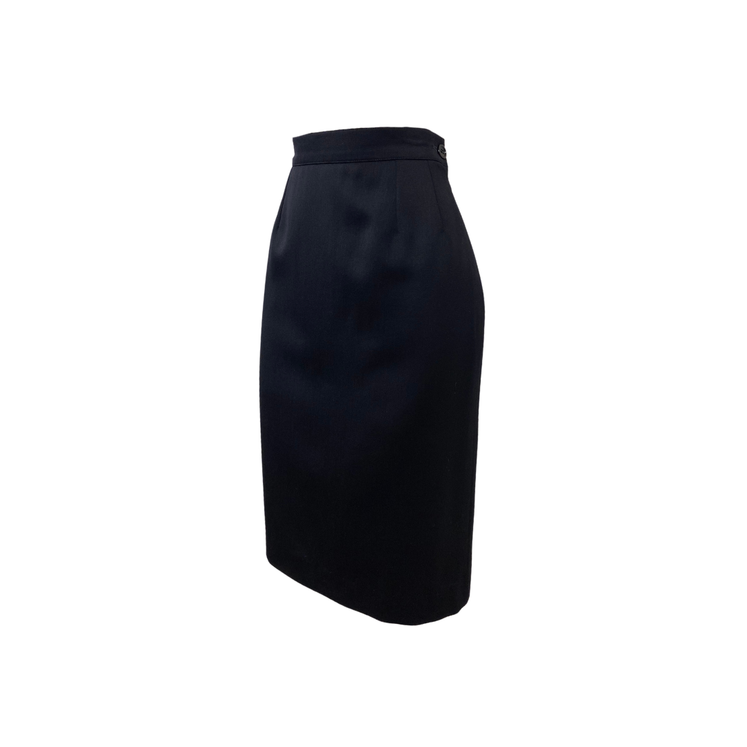 Gonna a matita nera vintage anni '80 YSL Yves Saint Laurent Designer Boss Babe Business