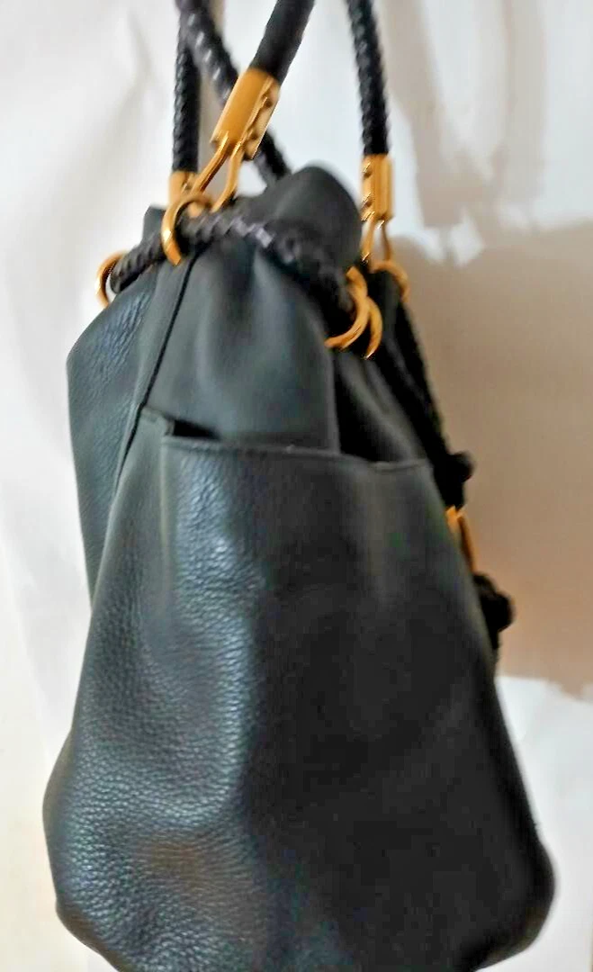 BORSA A TRACOLLA MICHAEL KORS PELLE NERA Hobo Satchel Tote manico treccia oro