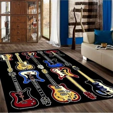 Kids Children Bedroom Fun Musical Theme Rugs Contemporary Carpet Guitar 5' x 7'