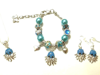 European Style Charm Bracelet Octopus Pendant Free 925 Sterling SilverEarrings