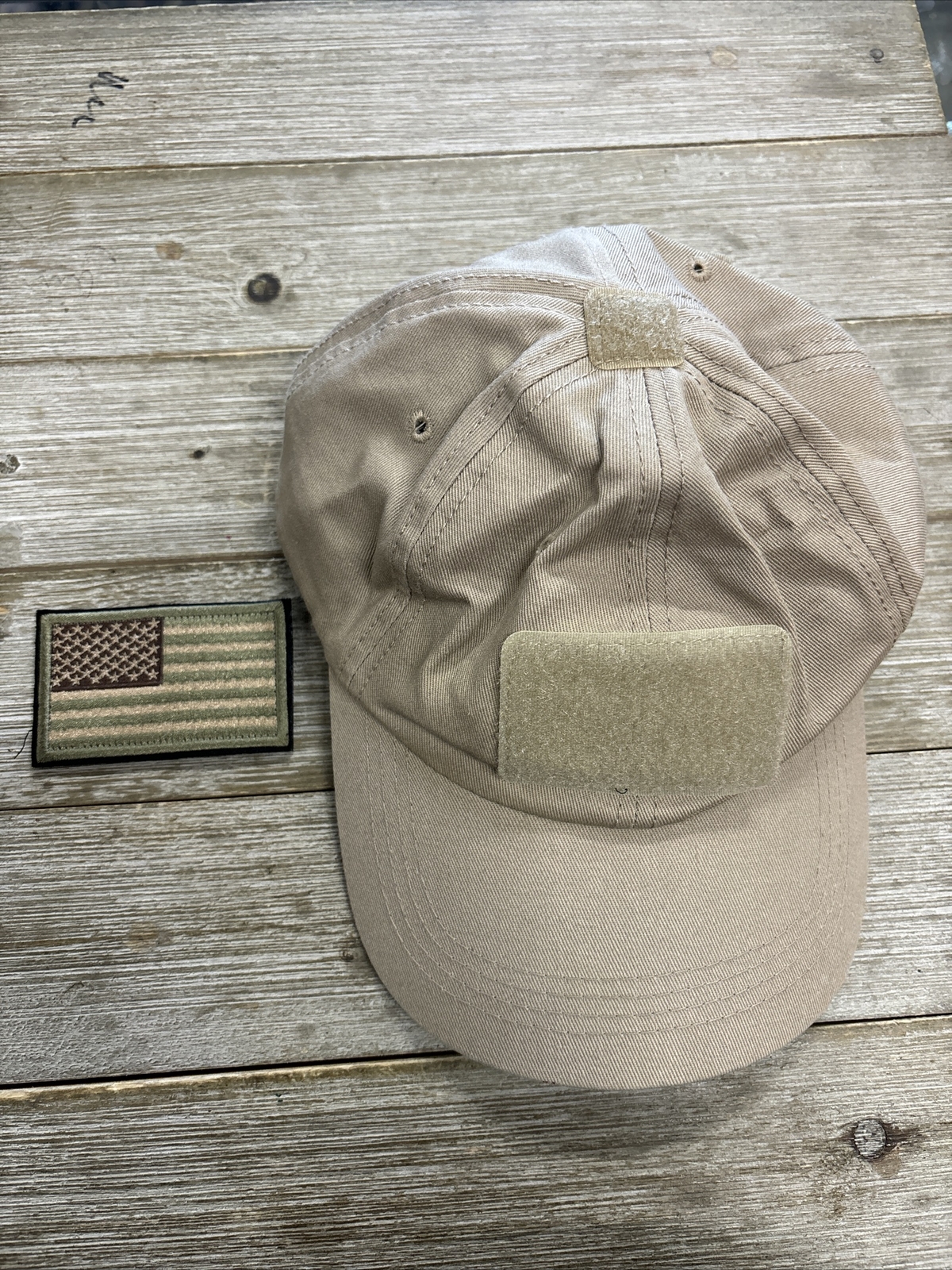 Tan Adjustable Hook and Loop Baseball Hat with Am… - image 3