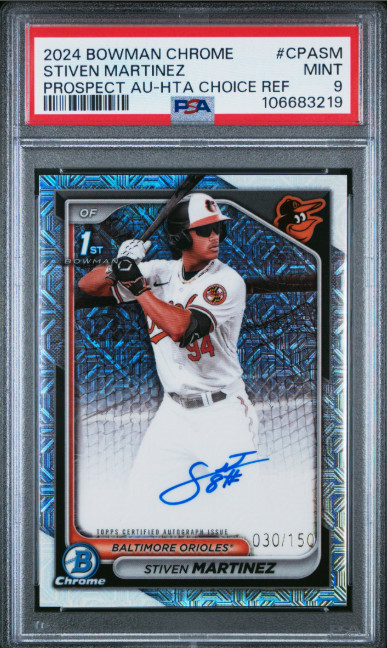 2024 Bowman Chrome 1st Auto #CPA-SM Stiven Martinez Choice Refractor /150 PSA 9