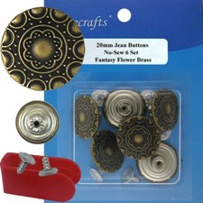 20 mm No-Sew Replacement Jean Tack Buttons 35544  6 CT. w/Tool