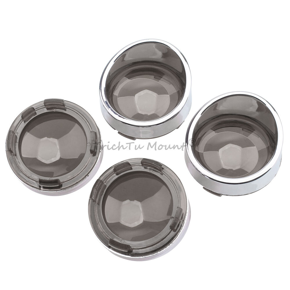 4x Smoke Turn Signal Lens Covers w/Chrome Visor Bezels For Harley Sportster Dyna