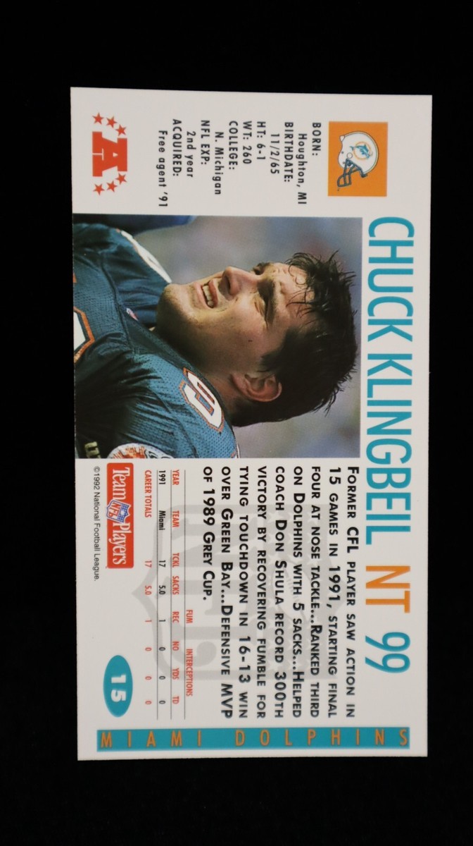1992 Chuck Klingbeil RC Miami Dolphins GameDay Card #15 | eBay