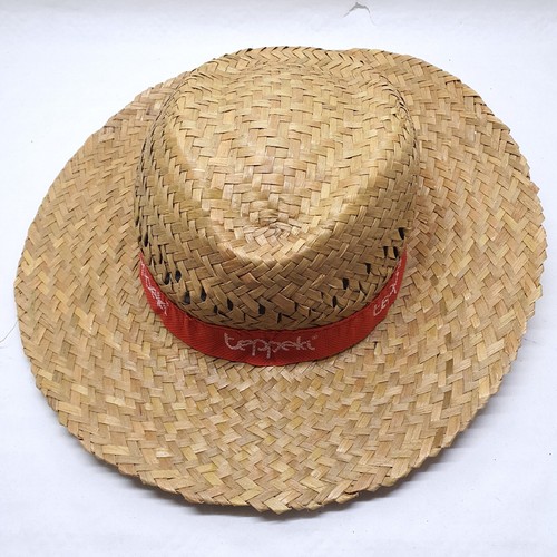 Sombrero Paja Hombre Ribete Tela Rojo Tamaño 55 Inscripción Teppeki - Imagen 5 de 6