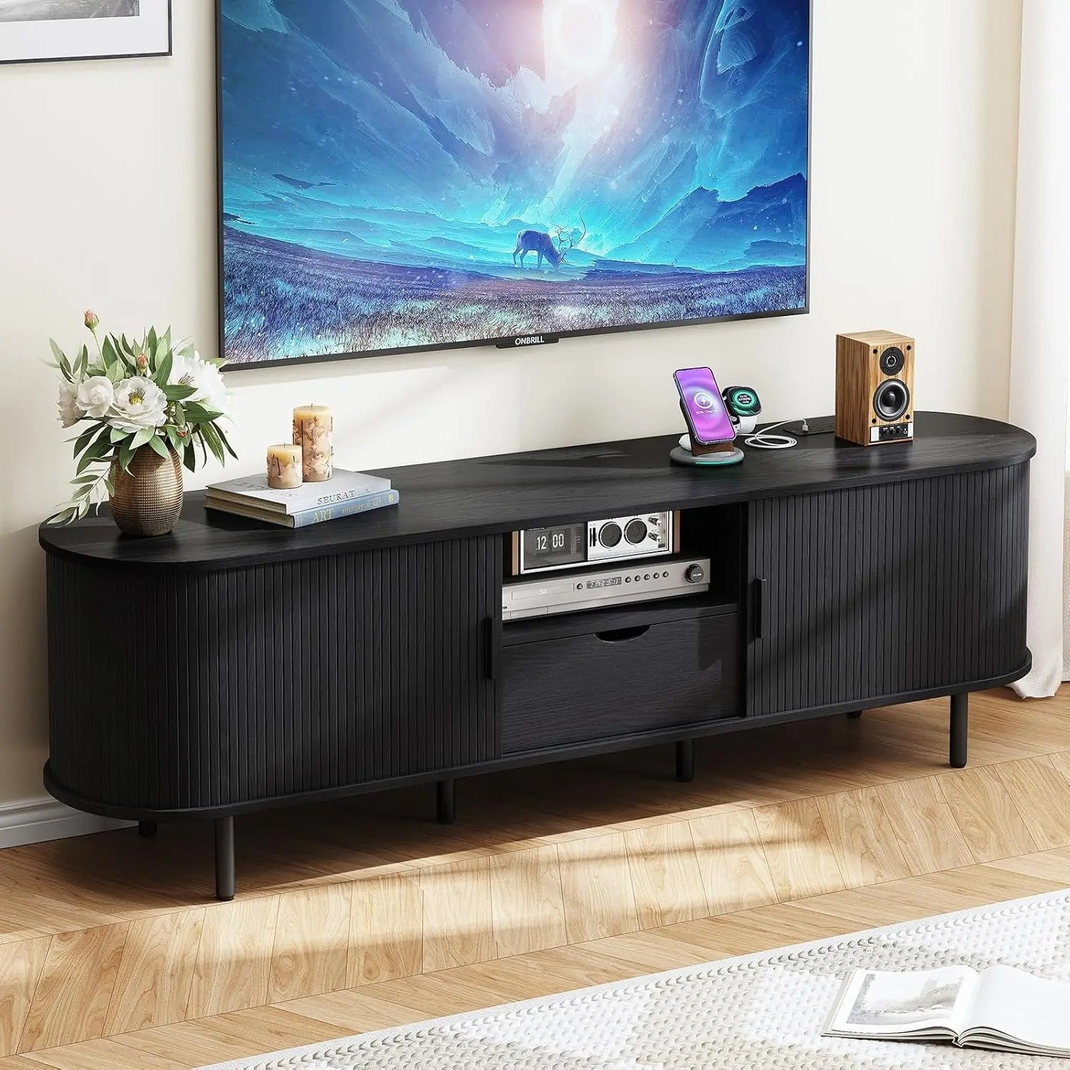 W/ Power Outlet For Tvs Up To 80" Console Storage Shelves