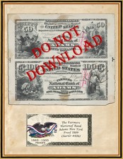 COPY 1889 Proof  $50-$100 Farmers  National Bank Adams New York Charter #4061