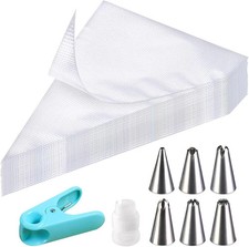 100 St&uuml;ck Spritzbeutel Einweg Set, Mit 6 Verschiedenen Edelstahl Spritzt&uuml;llen, 1