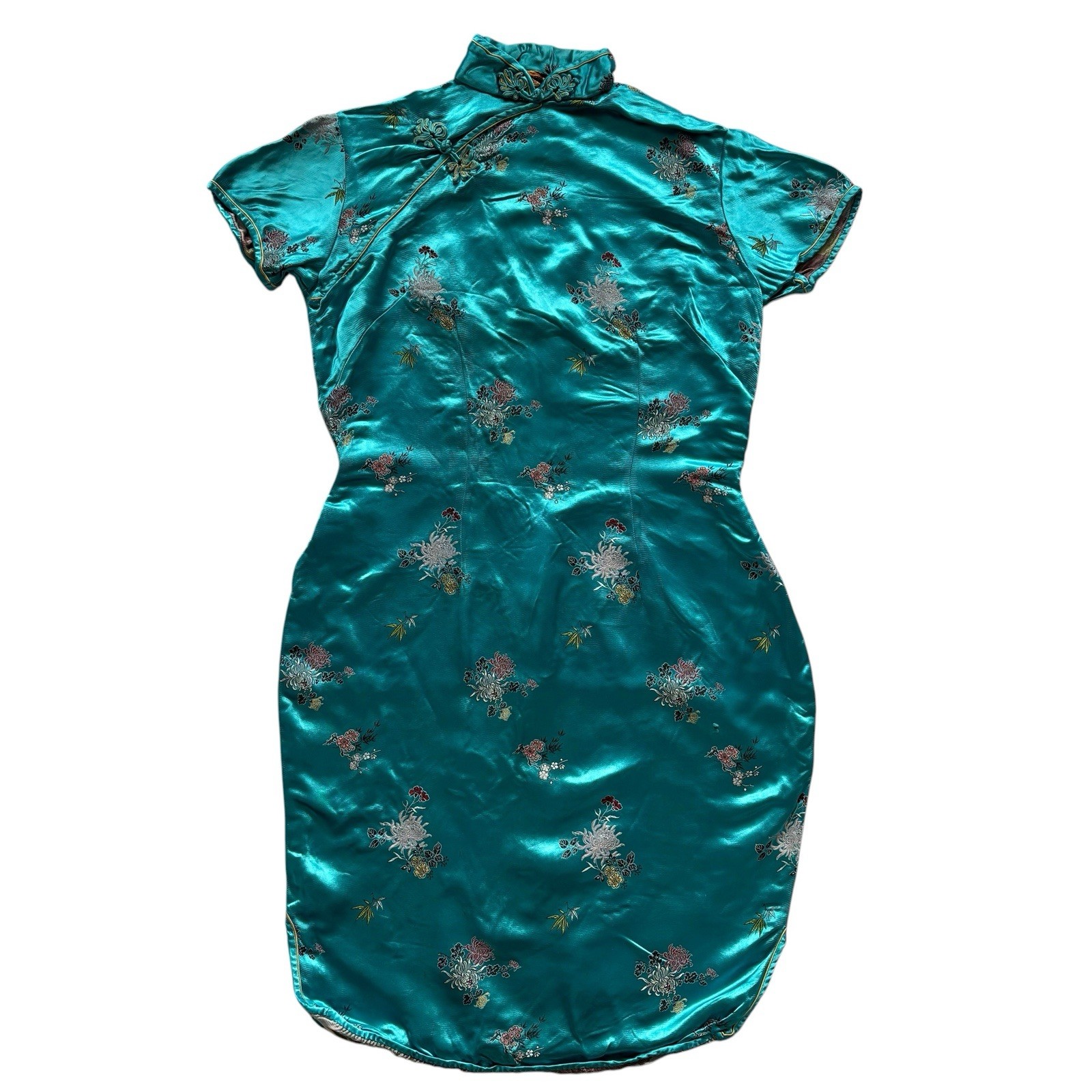 Vintage Traditional Chinese Dress Aqua Embroidered Boho 10 image 2