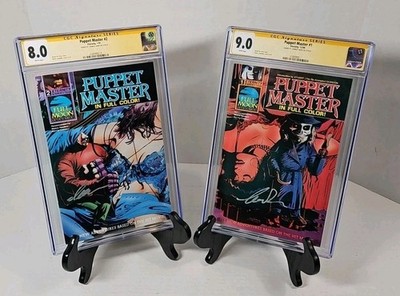 1990 Eternity Full Moon PUPPET MASTER #1 & #2 CGC SS CHARLES BAND LOT# 1099