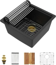 Talllor 18"x18" Undermount Wet Bar Sink Workstation - Matte Black Granite Compo