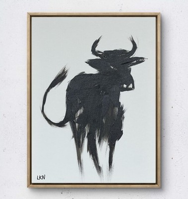 Laeknapes Abstract Art 12X16 Canvas Expressionist Original Monochromatic Bull