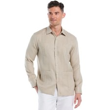 Cubavera 100 Linen Men's Long sleeve Guayabera shirt Island Fossil color XXL