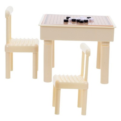  1 Set Dollhouse Chess Table with Chairs - Simulation Board Game Props with