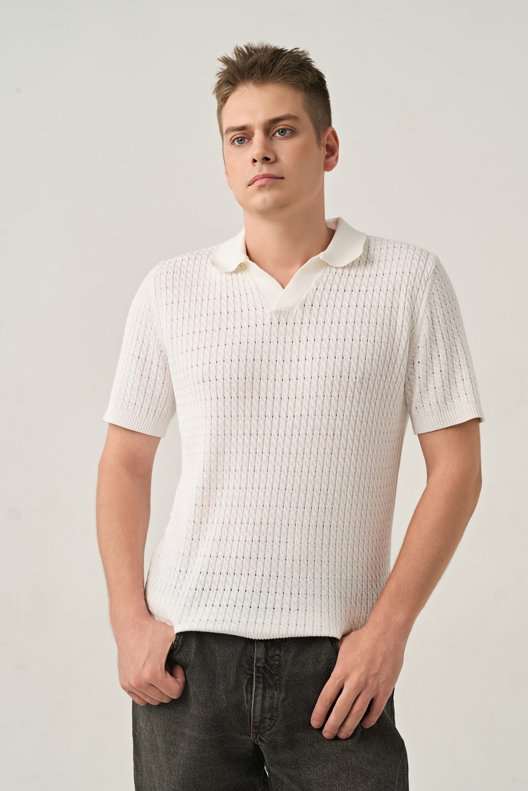 RELM Men's Classic Knit Polo Shirt – White - Size M