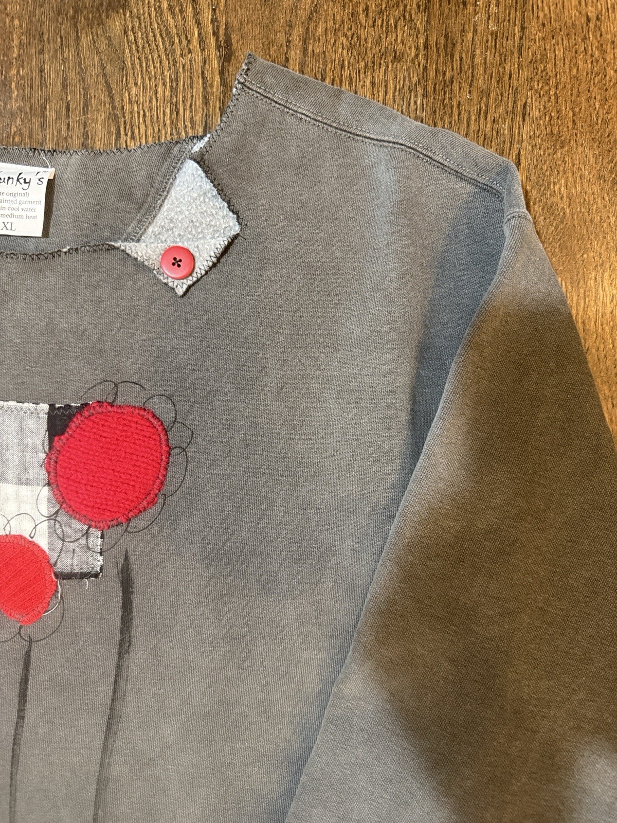 Kunky's Gray Red Patchwork Hand Painted Pullover … - image 4