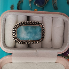 925 Sterling Silver Larimar Blue Rectangular ...