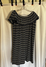 LOFT NWT Women's Black/white Stripe Short Sleeve w/ Ruffle Dress Stretch SZ S