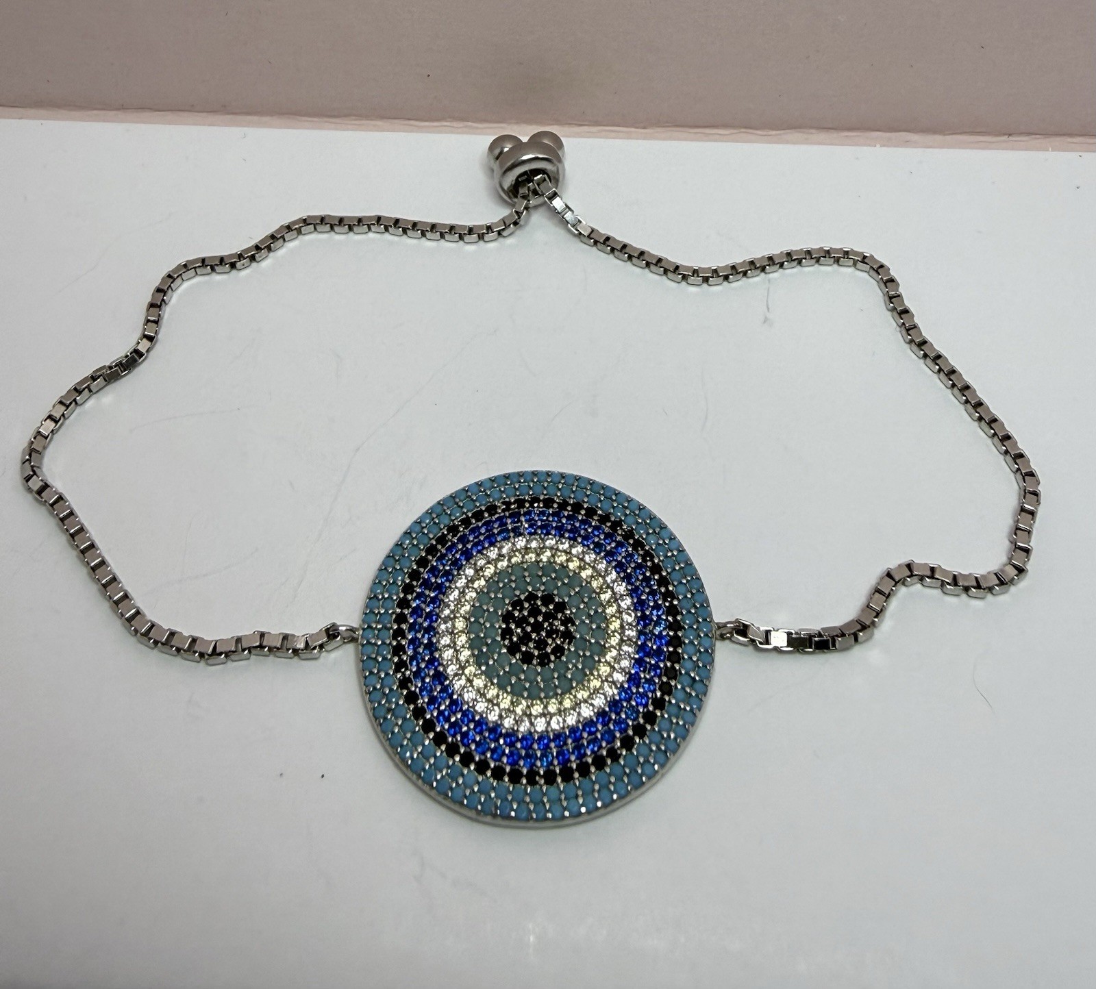 925 Sterling Silver Evil Eye Bracelet, Blue CZ Tu… - image 2