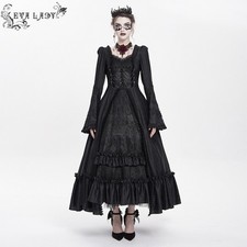 Eva Lady Red Gothic Vintage Embroidered Lace Ruffled Bell Long Sleeve Maxi Dress