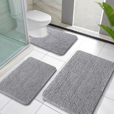 OLANLY Bathroom Rugs Sets 3 Piece, Soft Absorbent Chenille Bath Mats and U-Shape