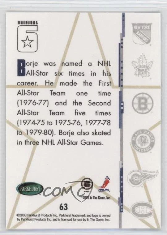 2003 Parkhurst Original Six Toronto Maple Leafs All-Star Borje Salming #63 HOF - Image 2 of 2
