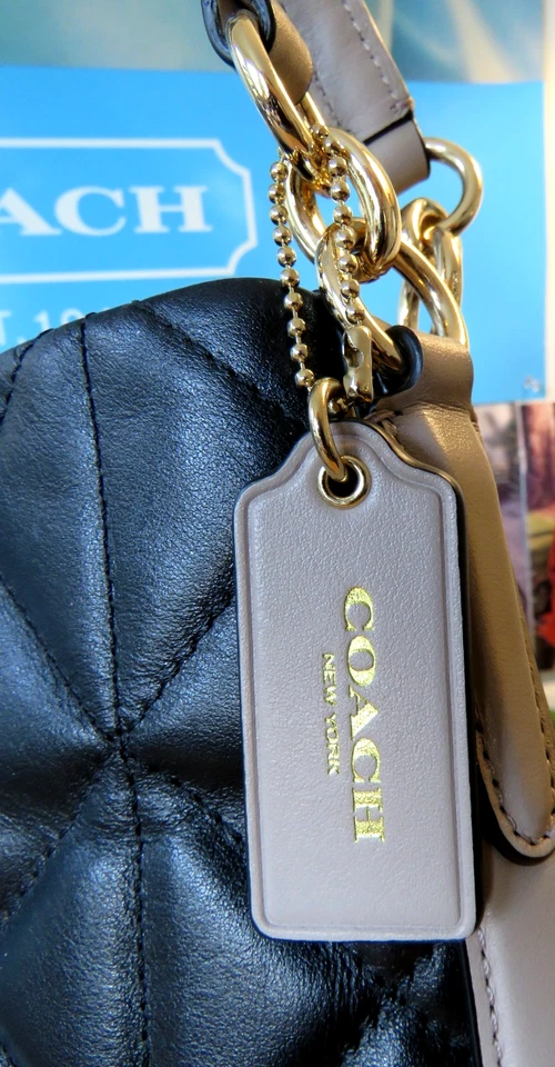 Elegante! BOLSO DE HOMBRO COACH ACOLCHADO NEGRO con ribete beige-triple comparación Foto 3 de 4