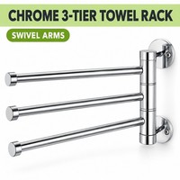 Chrome 3 Tier Swing Arm Towel Rail Rack Wall Mounted Bathroom New