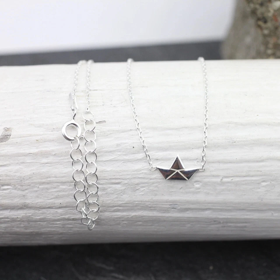 Origami Papierboot Kette / 925er Sterling Silber und Gold, Halskette Papierboot - Bild 2 von 4