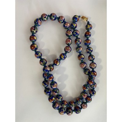 Vintage Blue pink cherry blossom Cloisonne necklace China Export