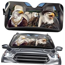 Funny Family Foldable Car Front Window Sun Shade, Cool Bald Driver Eagle