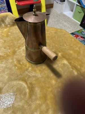 Vintage Small Turkish Copper Coffee Pot Tin Lined  With Brass Handle Pour Spout