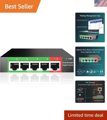 Efficient 5-Port Gigabit Ethernet Switch | VLAN & QoS Management | Energy-Saving