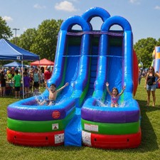 Commercial Inflatable 15ft Dual Lane Rainbow Water Slide Bouncer And Blower