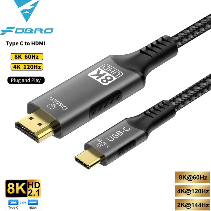 USB C to HDMI Cable 4K@120Hz Type-C to Hdmi Compatible HDTV Cable for Convert 3M
