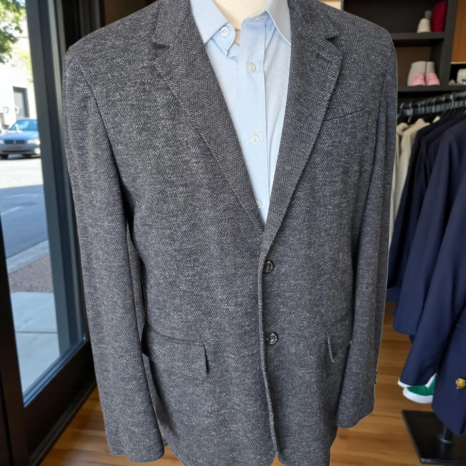 Polo Ralph Lauren Blazer 44r Herringbone 羊毛棉非结构化 XL 双通风口 — 第 4/4 张图片