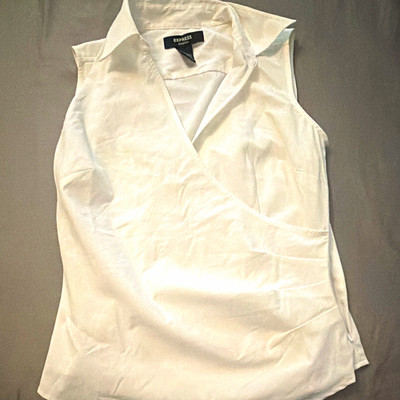 Express White Stretch Sleeveless Collared V-Neck Wrap Blouse Polyester Spandex 8