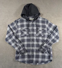 Urban Pipeline Flannel Shacket Mens Large Gray Hooded Plaid Streetwear Outdoor
