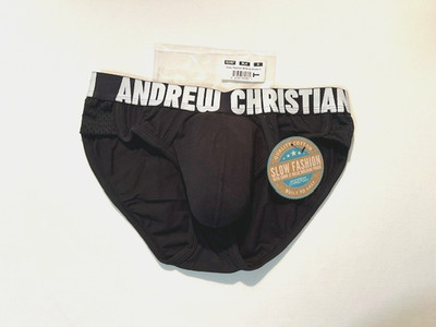 Andrew Christian  Size S   Solid Cotton Pouch Brief w/Mesh Side Panels-Black