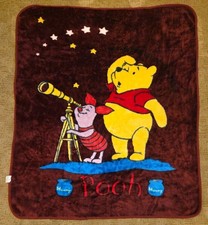Vintage Disney Winnie The Pooh  Piglet Stars Fleece Throw Blanket 43x50"- Rare