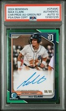 RARE LOW POP SP /99 MAX CLARK 2024 BOWMAN TRUE GREEN REFRACTOR PSA 10 ( AUTO )