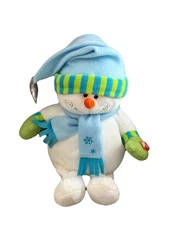 Hugfun Animated Plush Snowman Sings Frosty Blue Green Stripe Scarf Gloves Video