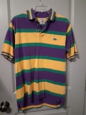 Vtg Perlis Classic Mardi Gras Striped Nola Polo Size Cajun Crawfish Small
