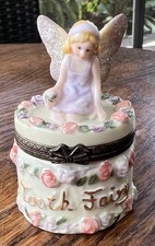 Vintage Porcelain Hinged TOOTH FAIRY TRINKET BOX with glitter wings