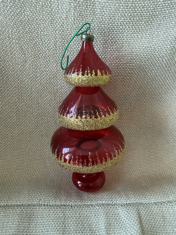 Vintage Glass Tiered TREE Christmas red Ornament Carlini ? Italy Blown Glass