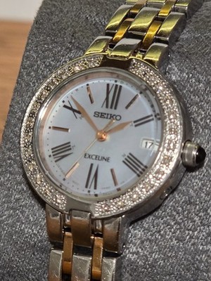 Seiko Exceline SWCW008 1B22-0AG0 Solar Radio JDM MOP Diamond Bezel US Seller