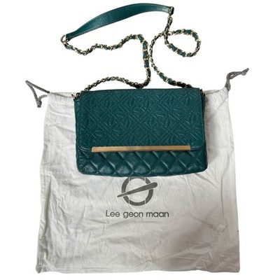 Lee Geon Maan Green Quilted Leather Shoulder Bag Clutch Purse Korean Designer